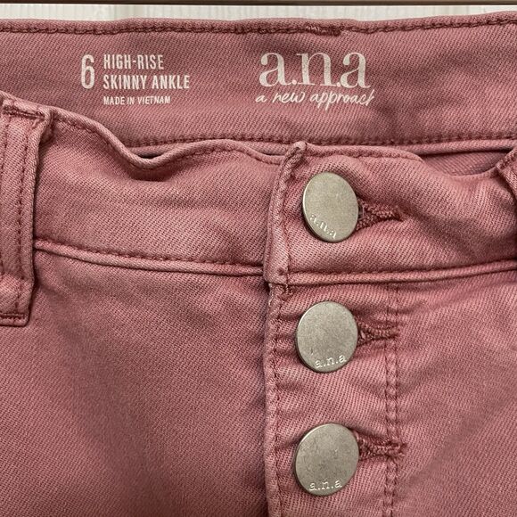 A.N.A  A New Approach Jeans High Rise Skinny Ankle Pink‎ Button Fly Women's Sz 6 - Picture 4 of 8